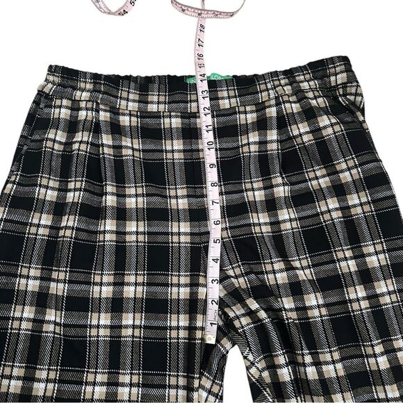 Benetton Women XL Plaid Trousers Pants Black Beige Academia Preppy Grunge - Picture 5 of 7